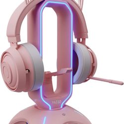 Tilted Nation RGB Gaming Headset Stand - 3 in 1 Pink with Mouse Bungee 