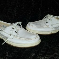 Women's Sperry Top-Sider White Leather Mesh Lace Up Boat Shoes 8