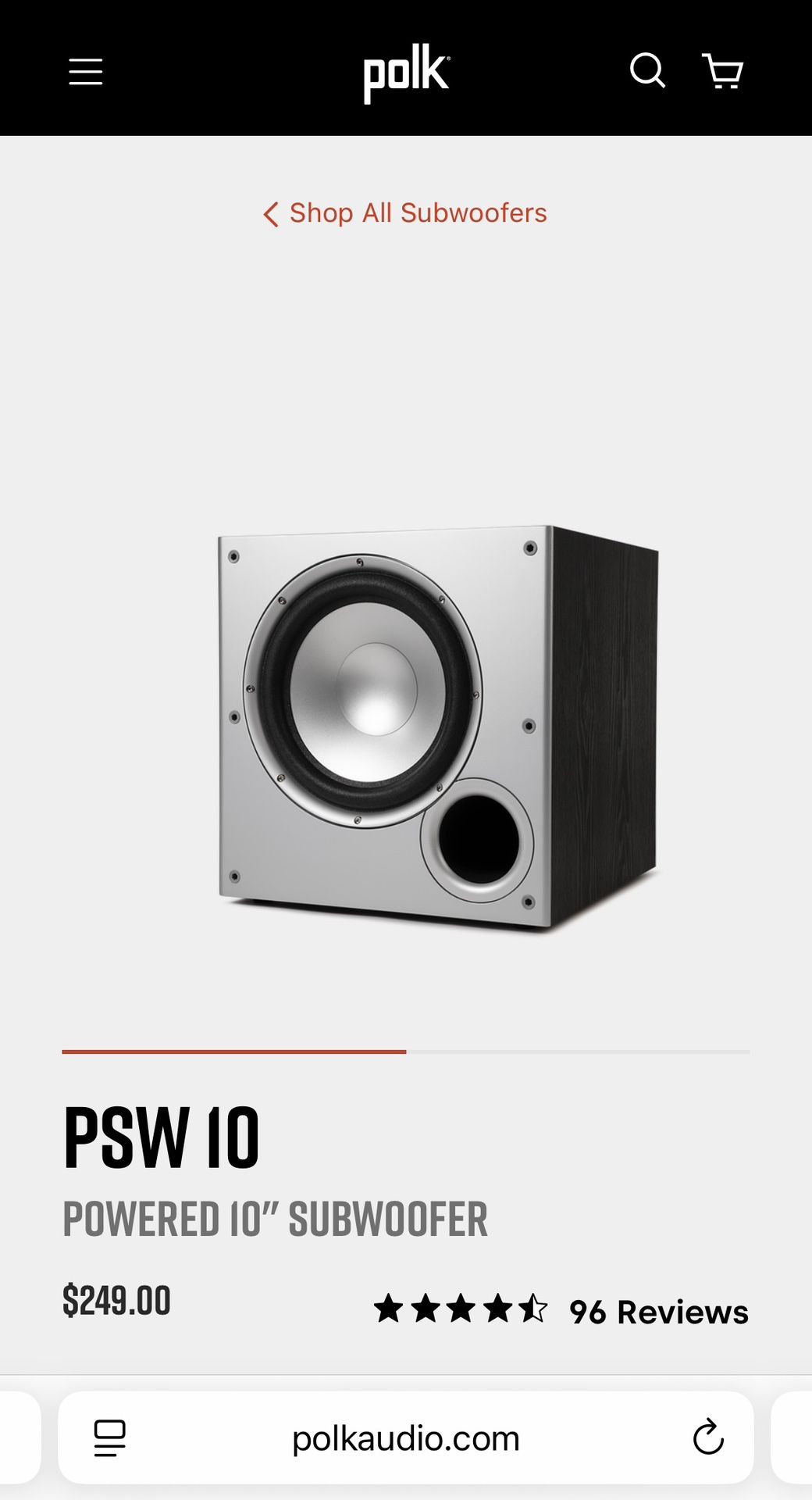 Polk Audio PSW10 Powered Subwoofer