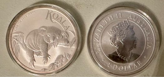 BU 2022 Australian Koala 1oz Silver coins in capsules