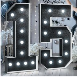 Large 15th Birthday Decorations for Her Him 4FT Light Up Numbers White Anniversary Party Decor Big Backdrop Foam Cardboard Number 15
