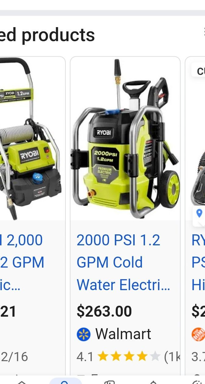 RYOBI  PRESSURE WASHER 2000PSI 1.2GPM