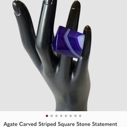 Polished Agate Striped Stone Ring Purple Green 8.5-8.75”