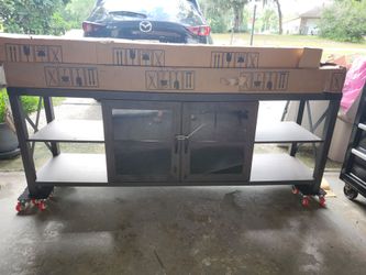 Used Walker Edison Sedalia Modern Farmhouse Metal-X Glass Door TV Stand for TVs up to 80 Inches 70 Inch Sable