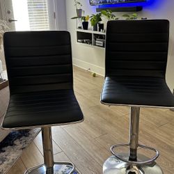 Modern Adjustable Bar Stools (Set of 2) – Black & Chrome