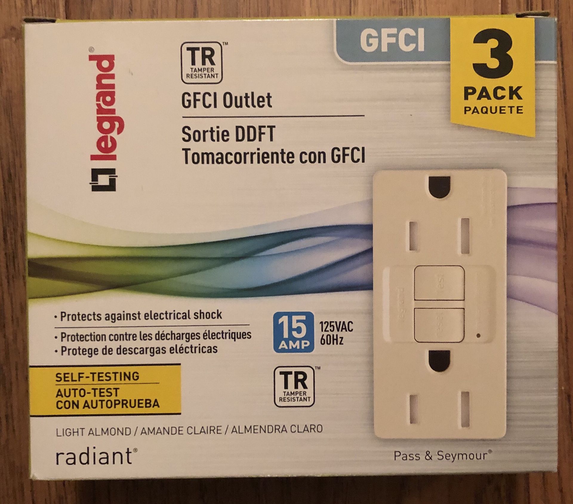 Legrand Radiant GFCI Outlet TR 15 Amp 3pack Color Light Almond