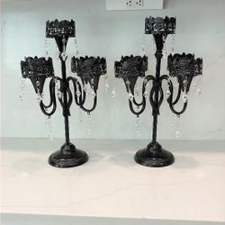 2 Stunning black metal candelabras with crystals Party Decor Candles Flowers