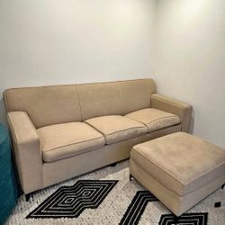 Crate & Barrell Sleeper Sofa Couch with Hide-a-Bed and Ottoman