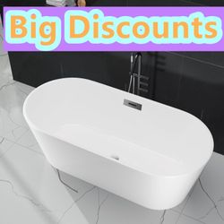 67” Freestangding Bathtub,Bath Tub, White Soaking Tub – Oval Acrylic Bathtubs cUPC Certified