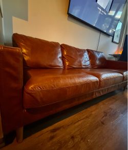 West Elm sofa 100% genuine leather / Cognac tan