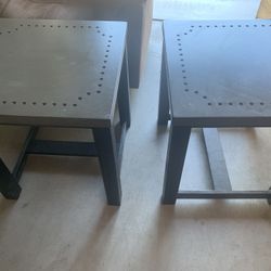 Two Wooden Living Room End Tables. Dark Gray Tops Dark Wood On Bottom