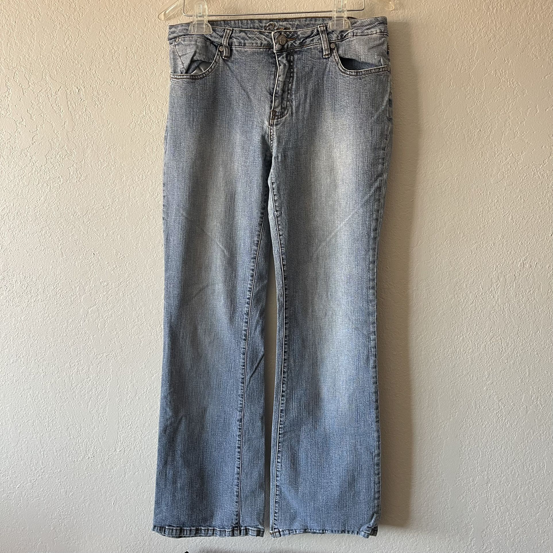 C’est Toi, Woman Blue Stretchy Straight Leg 5 Pockets Jeans, Size 13