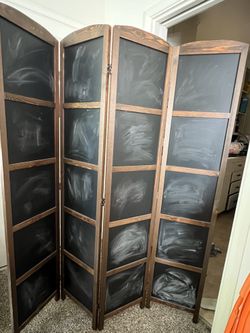 4-Panel Erasable Chalkboard Room Divider/Privacy Screen with Wood Frame