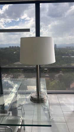 Pair of silver lamps with shades