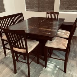 Counter-Height Extendable Dining Table Set w/ Bench + Chairs — $100