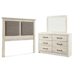 Cambeck Queen Upholstered Panel Headboard with Mirrored Dresser Sizzling Savings Event