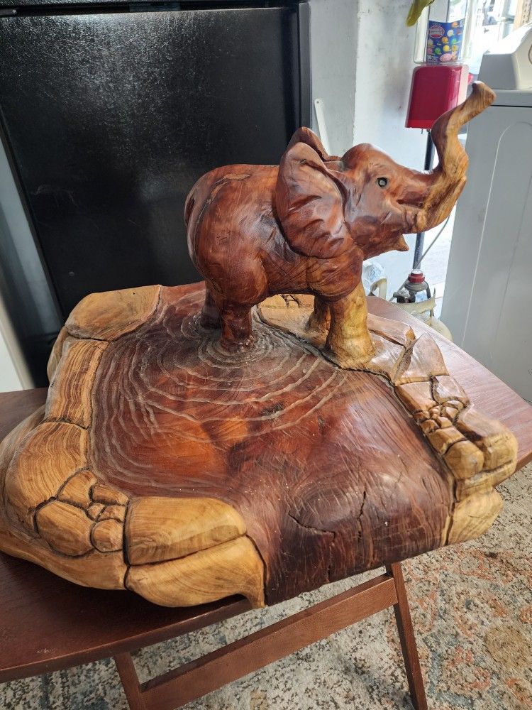 hand carved solid wood elephant.
