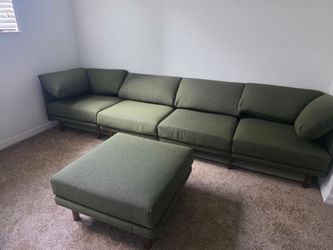 Burrow Range Modular Sectional Sofa + Ottoman (Moss Green)Like New