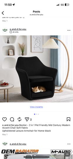 Bestier - 2 in 1 Pet Friendly Mid Century Modern Accent Chair Soft Fabric Upholstered Leisure Armchair for Home-black