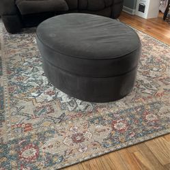 Large Dark Grey Oval Ottoman 