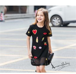 Super cute appliqués mess shell cotton lining girls dress