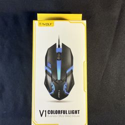 T-WOLF V1 Colorful Light Wired Mouse - Stylish Optical Gaming Mouse New in Box