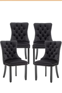 Set of 4 Black Tufted Dining velvet Chairs