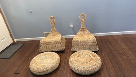 Woven Water Hyacinth Floor Chairs with Cushions – Set of 2
