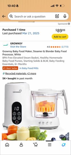 Grownsy Baby Food Maker, Steamer & Blender Baby Food Processor
