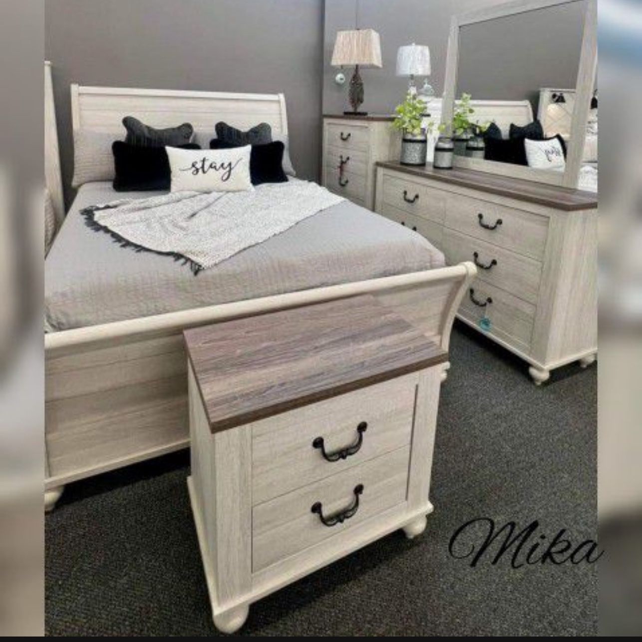 New queen size 5 piece bedroom, set with dresser, mirror, nightstand, chest without mattress and free delivery