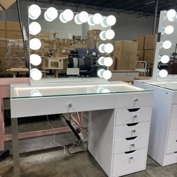 Makeup Vanity And LED Mirror With Bluetooth Speaker