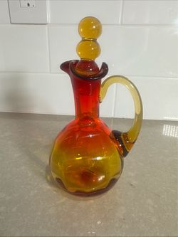 Vintage Amberina Art Glass Decanter with Stopper