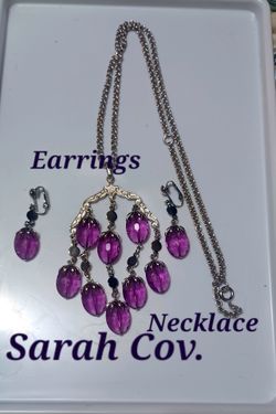 Vtg 1973 Sarah Coventry WISTERIA Necklace Earrings Set Purple Demi Parure