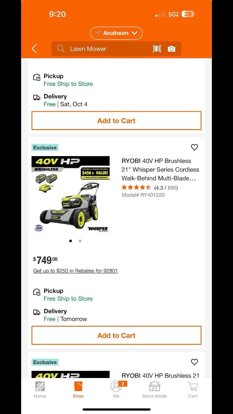 Ryobi 40 V HP Brushless 21” Whisper Series