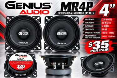 Genius Audio MR4P 4” Car Audio Midrange Speakers 320W Max – $35 Pair