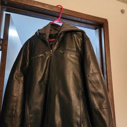 Guess Leather Jacket With Hood