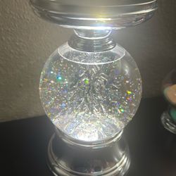 Bath Body Works Snow Globe Snowflake 3 Wick Pedestal Candle Holder 8.5"