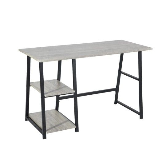New In Box _Grey Writing Desk With Two Open Shelves, Unassembled