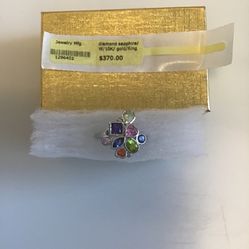 NEW SIZE 7 Ring With 1.11ctw Diamonds and Created Sapphires (More Info In Description)