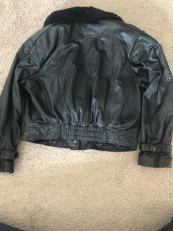 PELLE CUIR Vintage 80s Leather Cropped Bomber Jacket Large Black 
