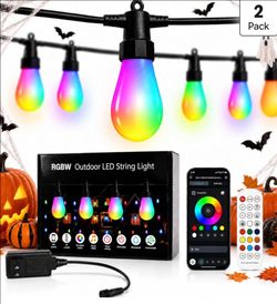 50ft Outdoor String Lights, ST14 Milky White Smart Color Changing LED Patio Lights with App & Remote, IP65 Waterproof Shatterproof Hanging Lights for