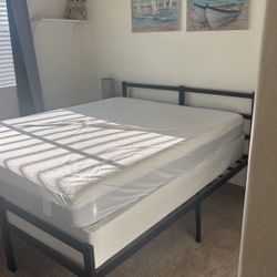 Queen Bed, Mattress Frame. Like New!