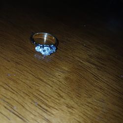 Gold Tone 3 Cubic Zirconia Ring 