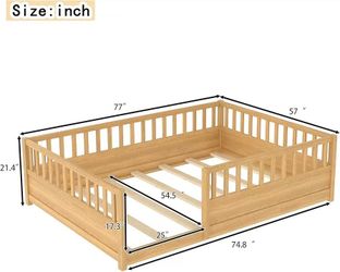 ❤️‍🔥 #a.  Full Size Floor Bed with High Fence, Wood Montessori Bed