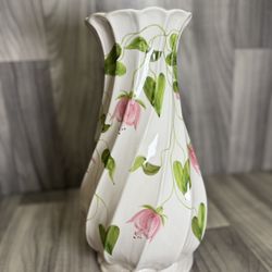 Vintage French Fait Main Chamonille Paris Hand Painted Floral Twisted Vase 13.5”