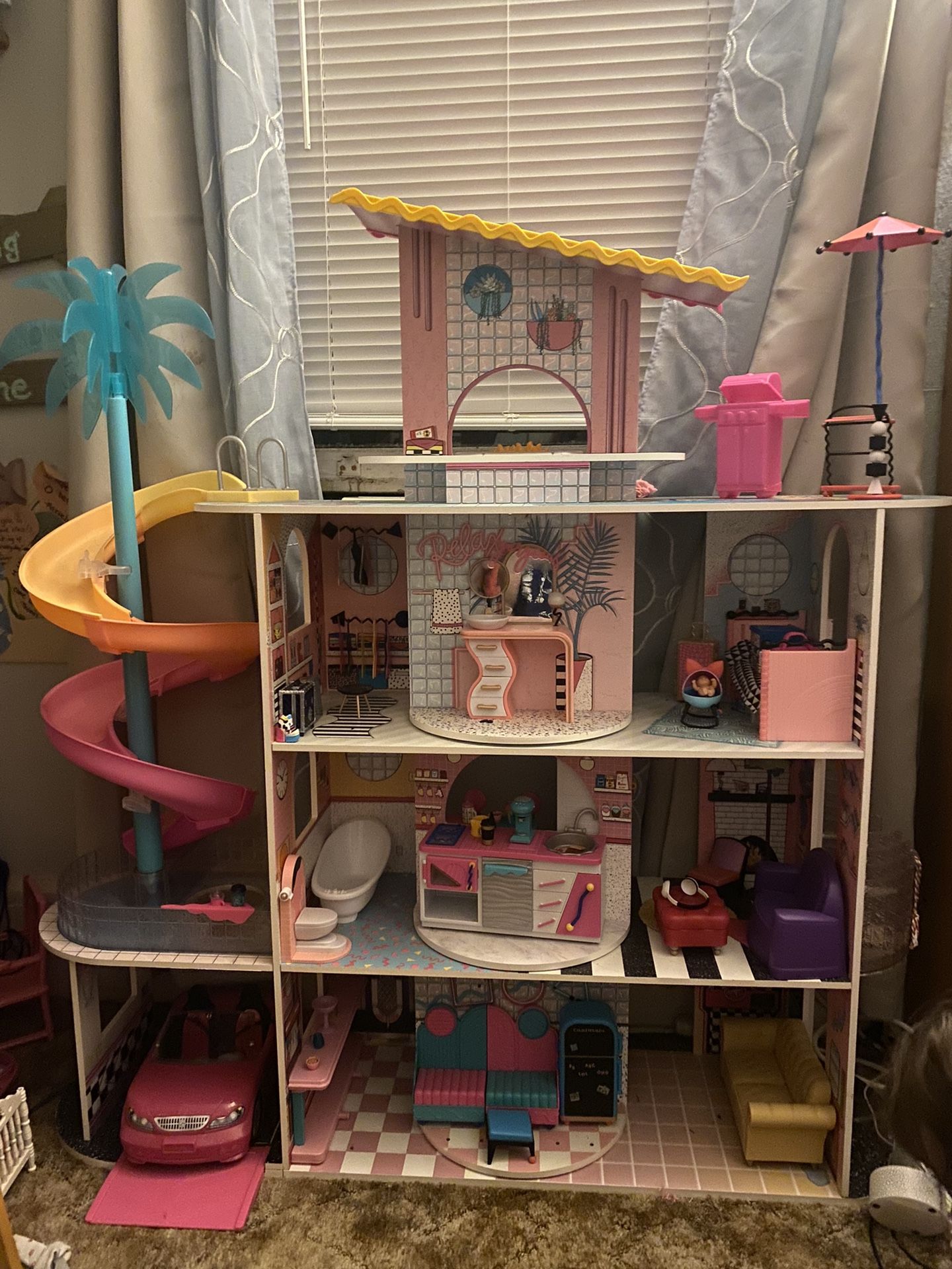 🎀 LOL Surprise OMG House of Surprises Dollhouse – Fully Furnished + Accessories + Car! 🎀