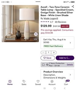 Two-Tone Ceramic Table Lamp - Speckled Cream, Greige Finish - Brushed Silver Base - White Linen Shade