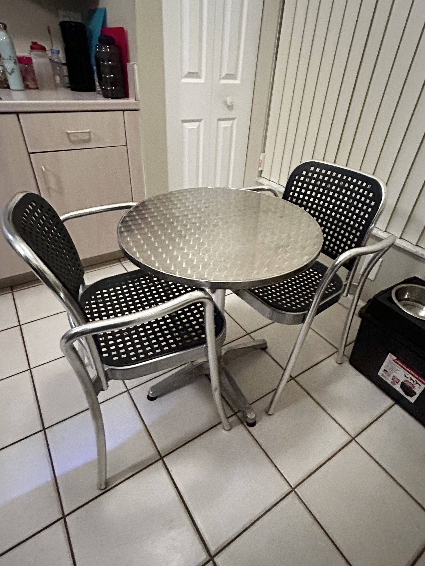 Stainless Steel Table And 2 Chairs