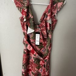 🌺 NWT Printed Ruffle Sleeve Dress - Pink Palm | Size S | $119 Retail!