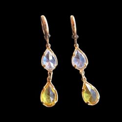 Yellow And White Clear Crystal Earrings 